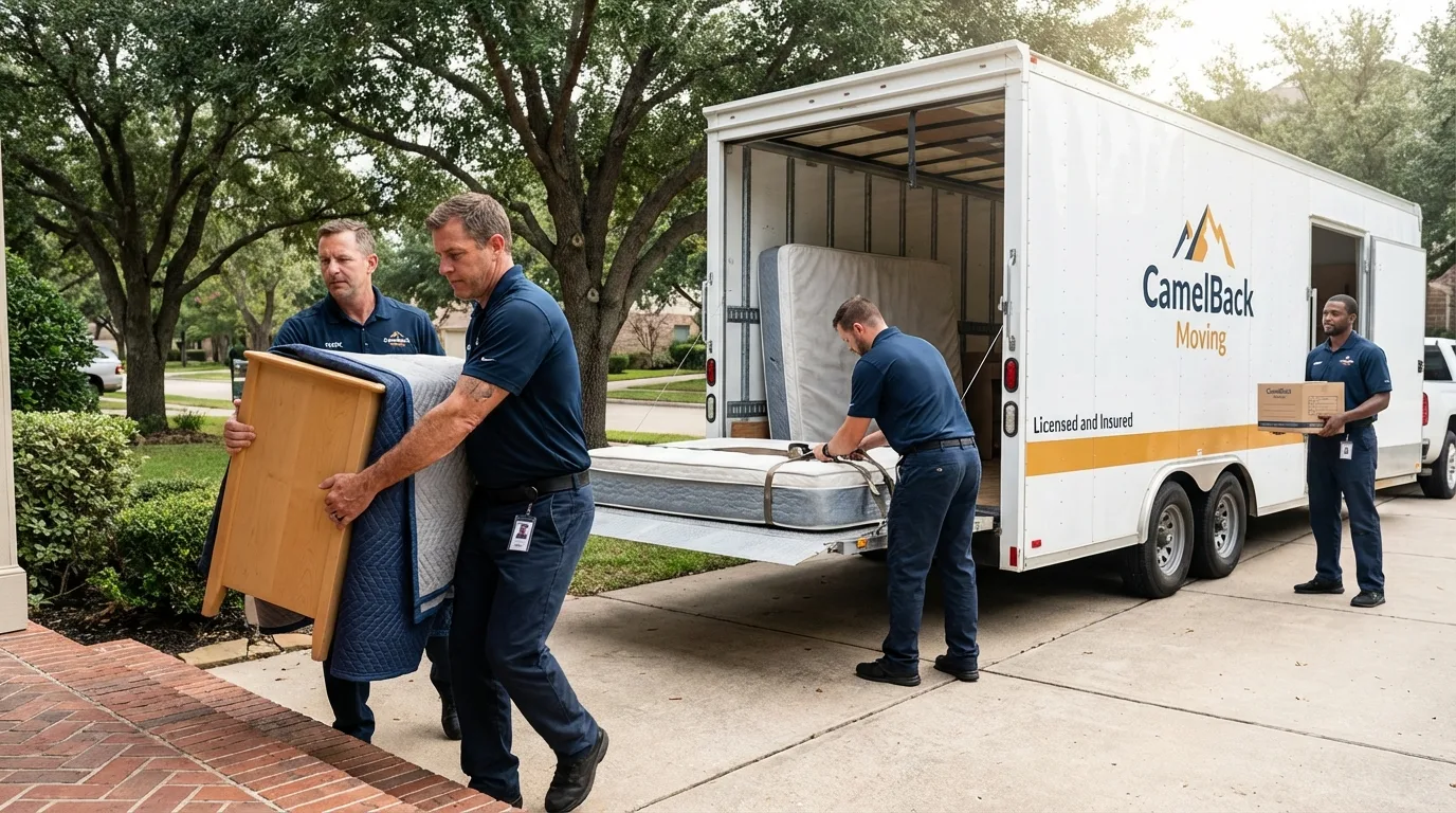 Crew loading residential truck for cross-state move from Theodore, AL